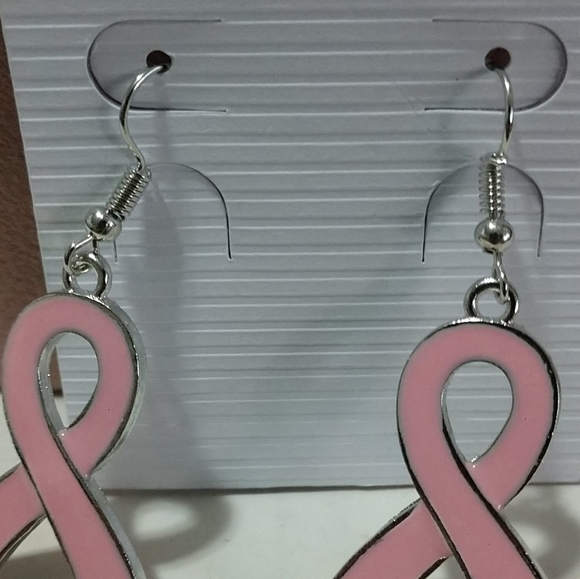 🆕Breast Cancer Pierced Earrings 1 1/2"  Dangle French Wires NWT - Picture 5 of 6